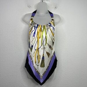 Cache‎ Shirt Womens Small Silk Blend Tassell Halter Sleeveless Boho Retro Gypsy